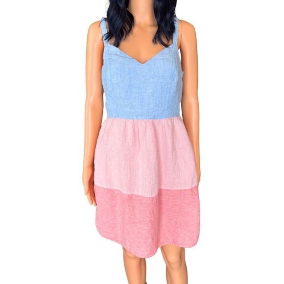 Cynthia Rowley 100% Linen Color Block Pink Blue Strappy Dress Size Medium - Picture 3 of 6